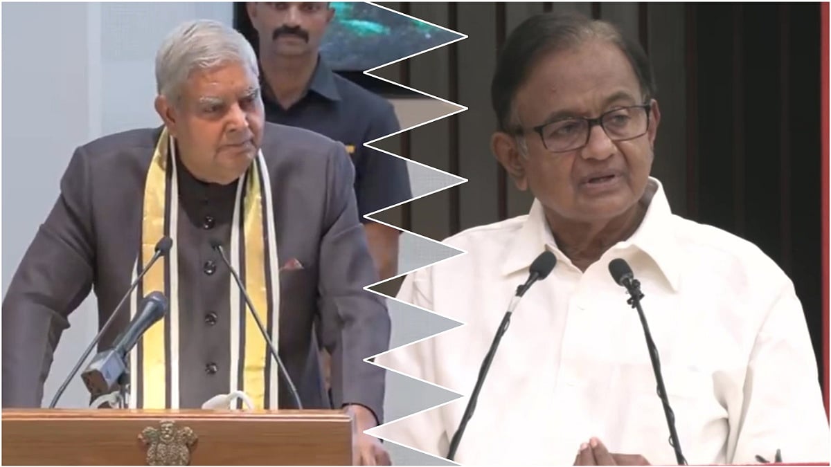 X/@ANI : L: VP Jagdeep Dhankar | R: P Chidambaram | 